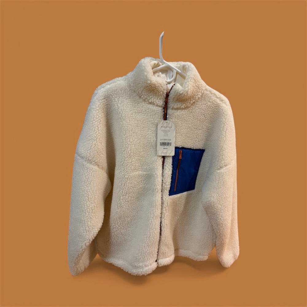 Fabletics Cream and Blue Sherpa Jacket